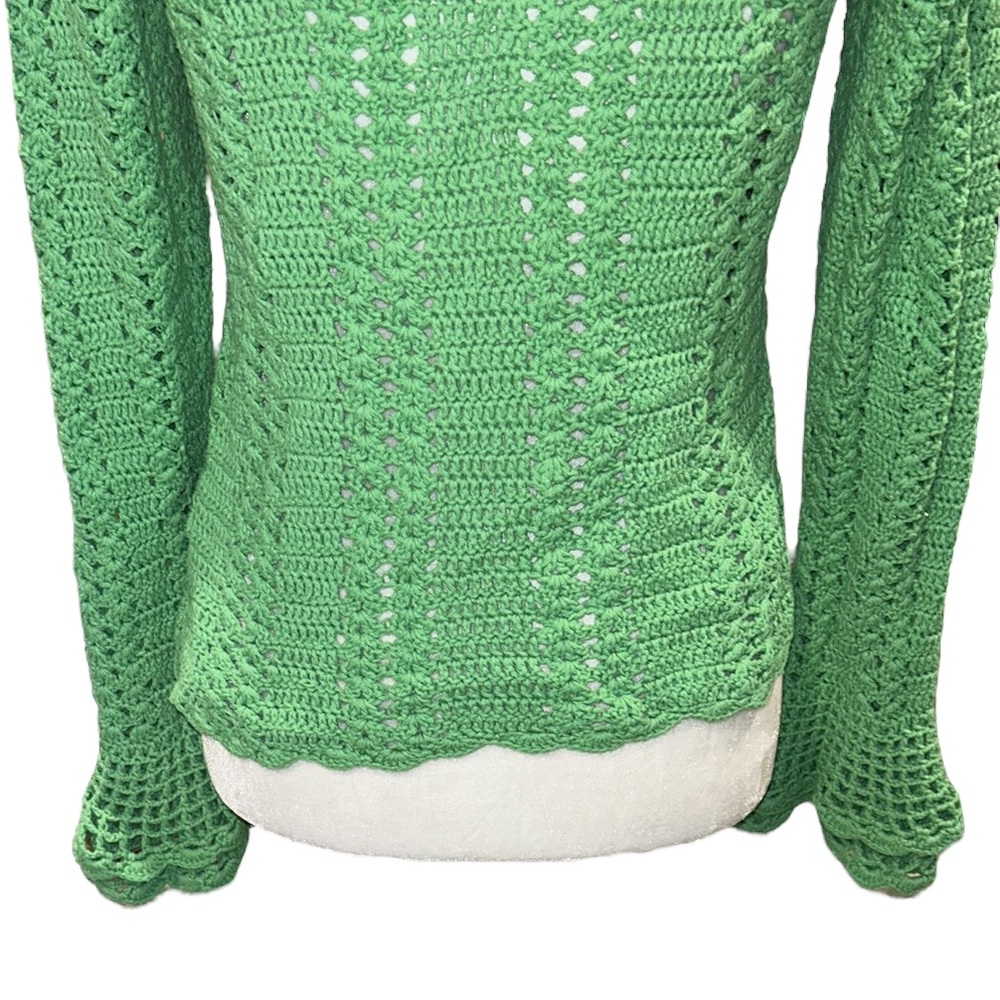 One Girl Who Anthropologie Green Crochet Ruffle Scalloped Draped Cardigan - M - Picture 8 of 12